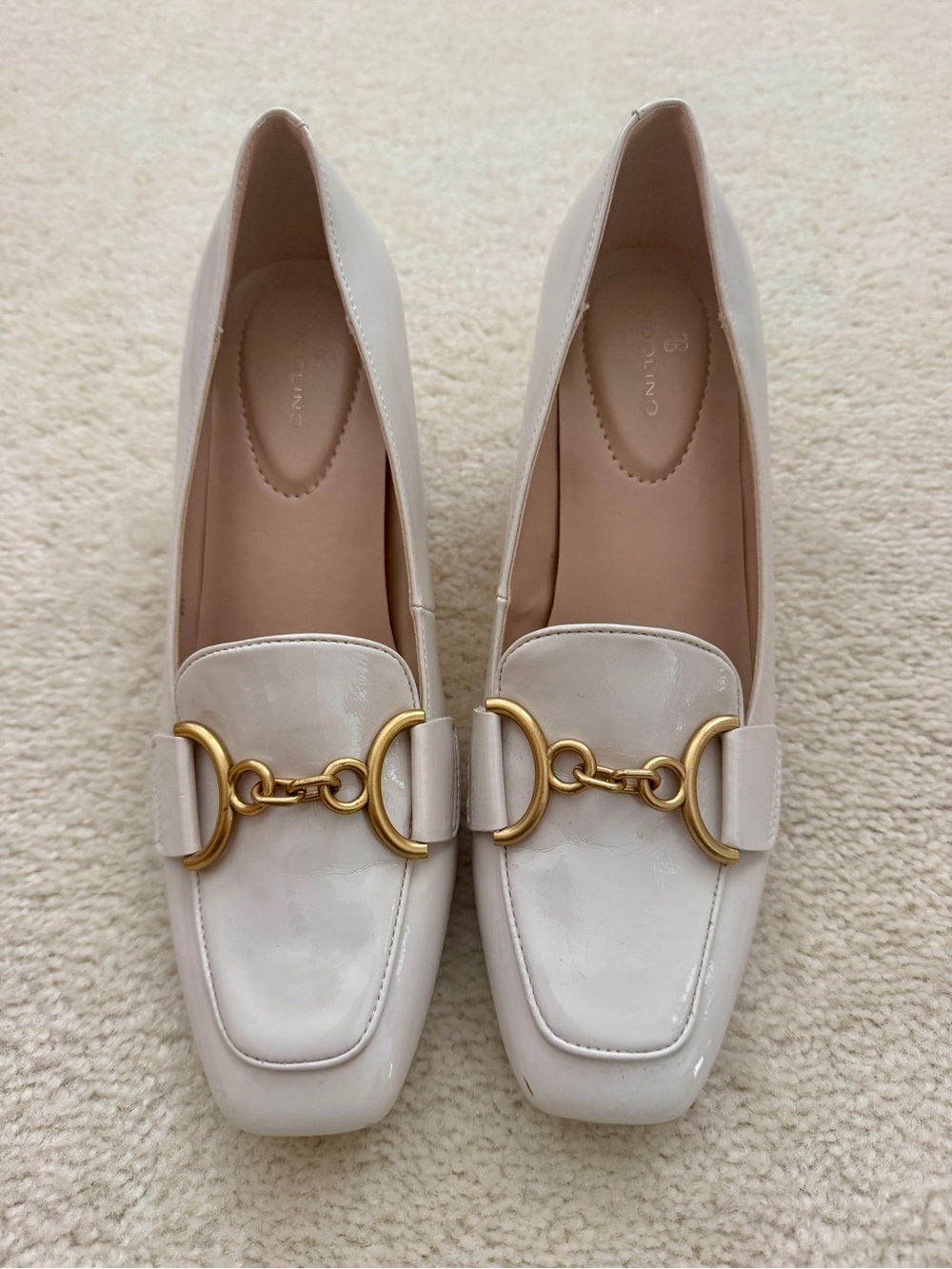 Bandolino Lucien Bit Block Heel Loafers Ivory Patent Cream 8.5 M GUC